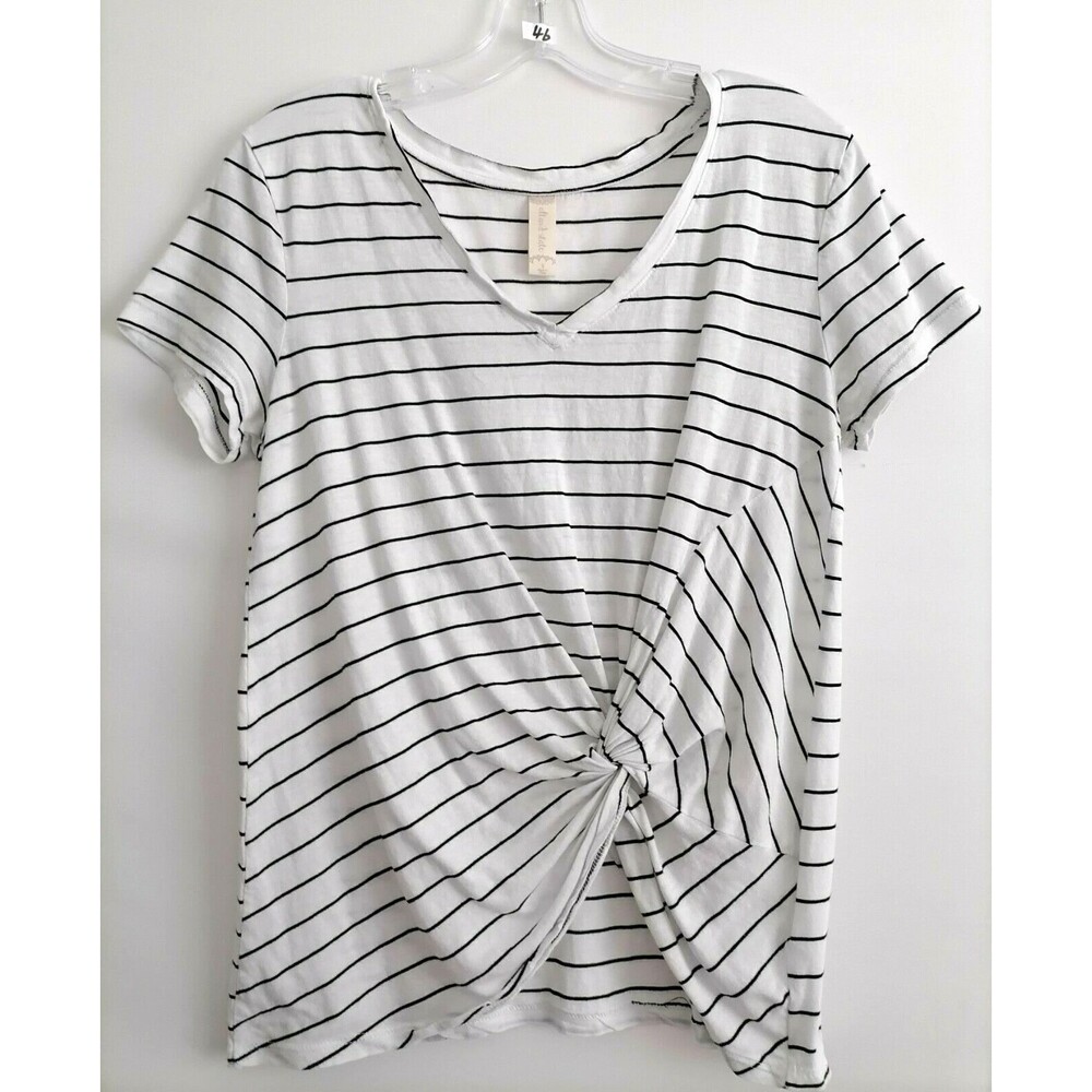 Altar'd State Womens Black & White Striped V-Neck Twist Front T-Shirt Size S